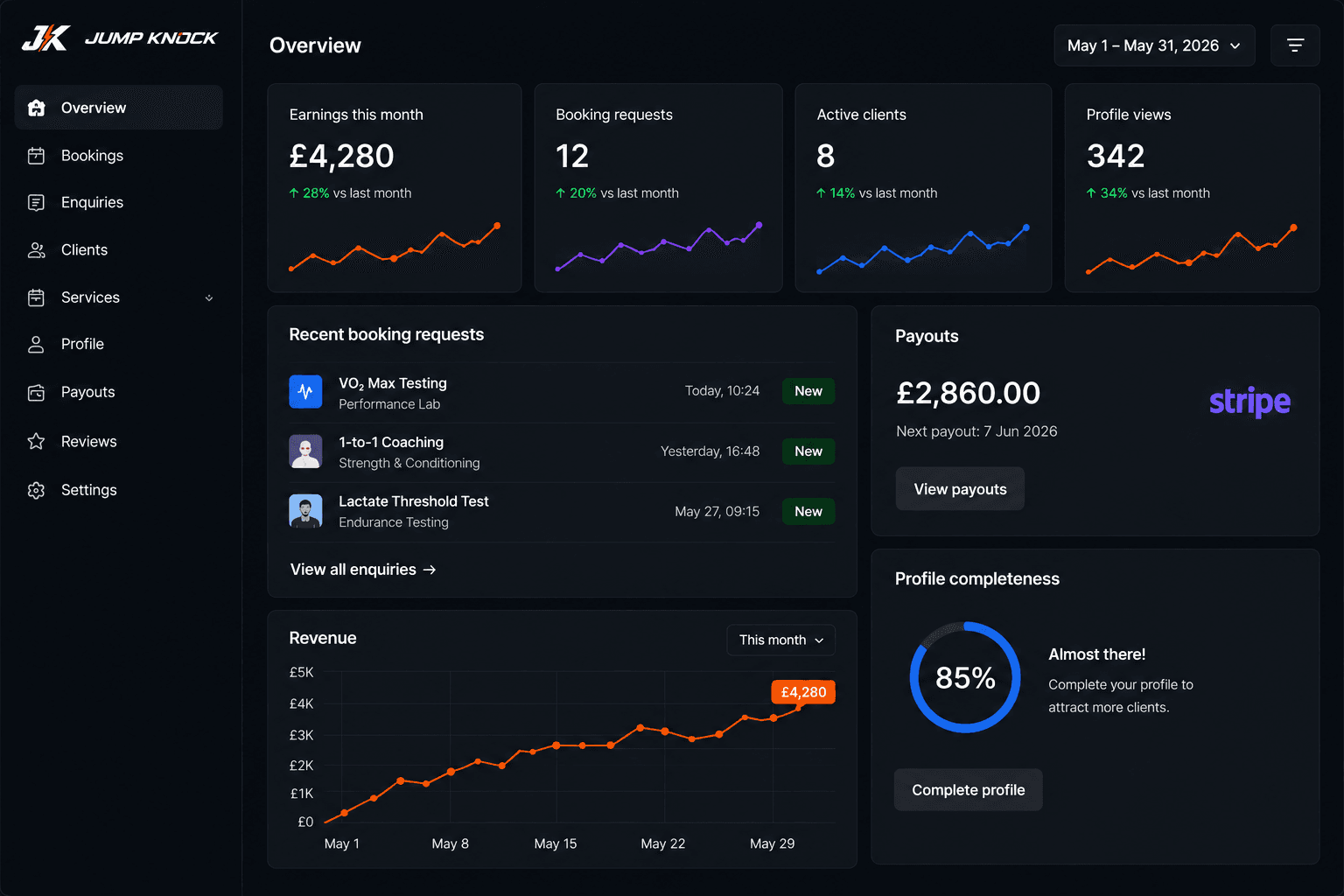 Jump Knock creator dashboard